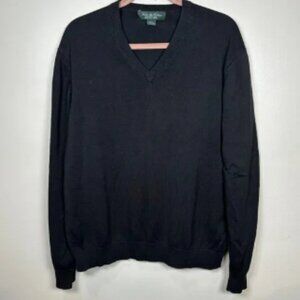 Brooks Brothers Country Club Black SILK Cotton V-Neck Pullover Sweater 2XL